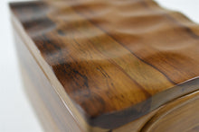Load image into Gallery viewer, Raya solid teak wooden pet ashes casket lid close up.