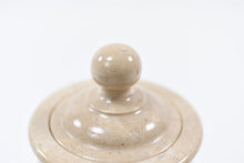 Load image into Gallery viewer, White polished marble pet ashes casket lid close up.
