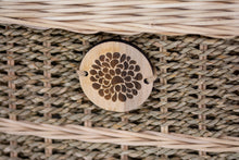 Load image into Gallery viewer, Handwoven seagrass pet coffin badge close up.