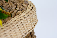 Load image into Gallery viewer, Handwoven water hyacinth pet coffin corner close up.