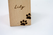 Load image into Gallery viewer, Wooden pet memorial candle holder close up.