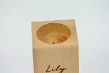 Load image into Gallery viewer, Wooden pet memorial candle holder close up.
