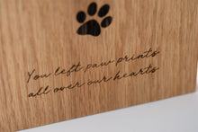 Load image into Gallery viewer, Solid oak photo frame book pet memorial, engraved with personalised details.