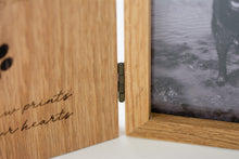 Load image into Gallery viewer, Solid oak photo frame book pet memorial close up.