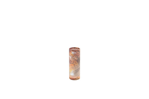 Small cylindrical pet ashes scattering tube with an autumnal woodland image.