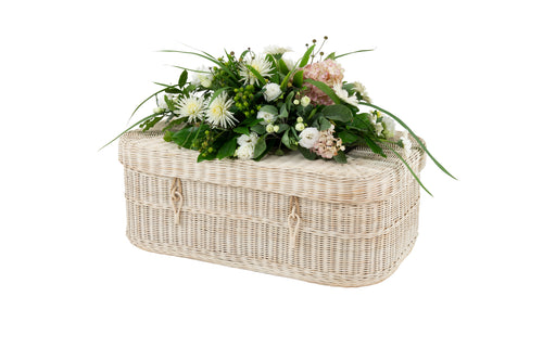 Handwoven rattan pet coffin in small.