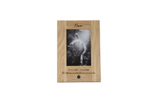 Load image into Gallery viewer, Solid oak portrait photo frame pet memorial, engraved with personalised details.
