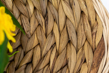 Load image into Gallery viewer, Handwoven water hyacinth pet coffin lid close up.
