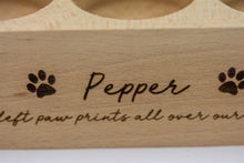 Load image into Gallery viewer, Wooden pet memorial candle holder close up.
