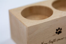 Load image into Gallery viewer, Wooden pet memorial candle holder close up.
