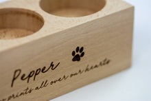 Load image into Gallery viewer, Wooden pet memorial candle holder close up.
