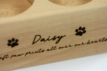 Load image into Gallery viewer, Wooden pet memorial candle holder close up.
