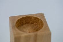 Load image into Gallery viewer, Wooden pet memorial candle holder close up.
