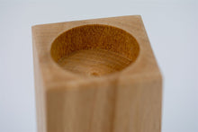 Load image into Gallery viewer, Wooden pet memorial candle holder close up.
