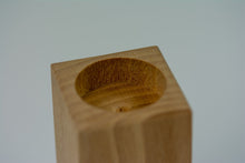 Load image into Gallery viewer, Wooden pet memorial candle holder close up.
