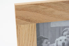 Load image into Gallery viewer, Solid oak landscape photo frame pet memorial close up.
