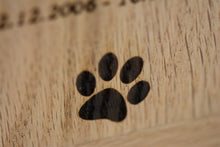 Load image into Gallery viewer, Solid oak landscape photo frame pet memorial, engraved with personalised details.
