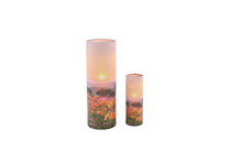 Load image into Gallery viewer, Large and small cylindrical pet ashes scattering tubes with a flower meadow image.
