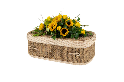 Handwoven water hyacinth pet coffin in large.