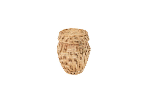 Handwoven willow round pet ashes casket.