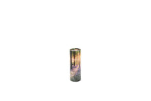 Load image into Gallery viewer, Small cylindrical pet ashes scattering tube with a bluebell woodland image.
